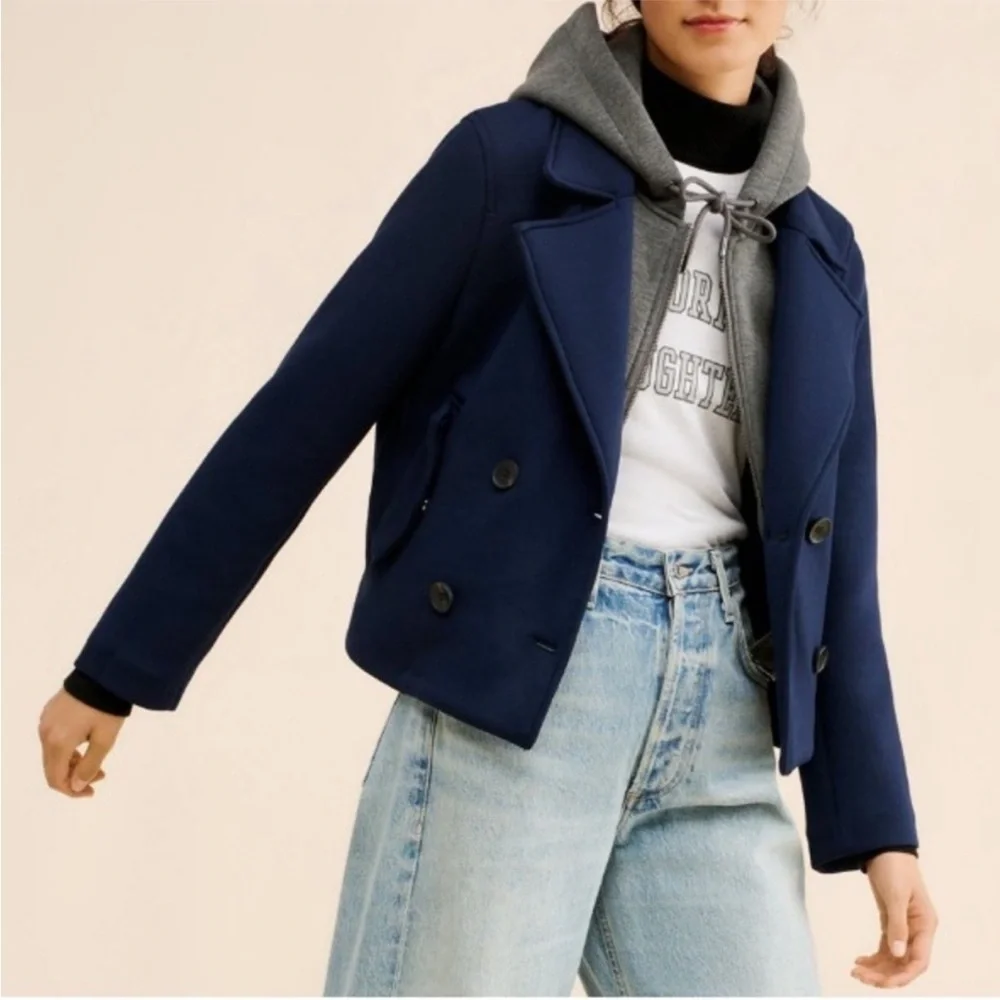 Maeve Twofer Hooded Scuba Peacoat Jacket Navy size Small